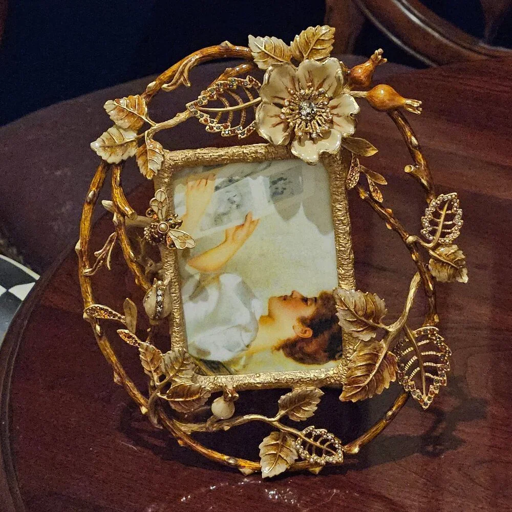 RARE EXQUISITE JAY STRONGWATER GOLD BEE WILD FLOWER FLORAL ENAMEL CRYSTAL FRAME